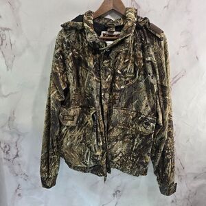 Gamehide Jacket Mens Medium Grassland Hunting Camo Hush Hide Coat Hooded Vtg